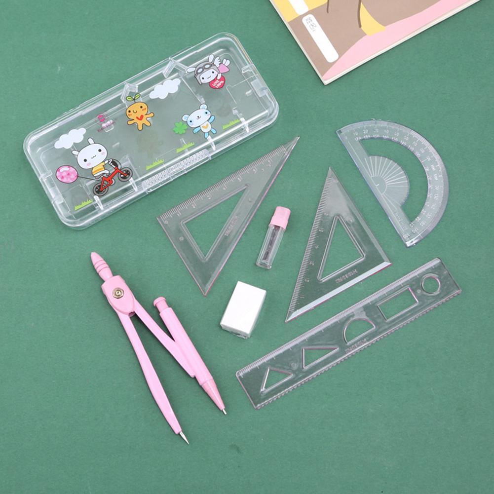 Cute Cartoons Drawing Compasses Math Compasses Set With Geometry Rulers Students Scribing Drafting Tools Stationery