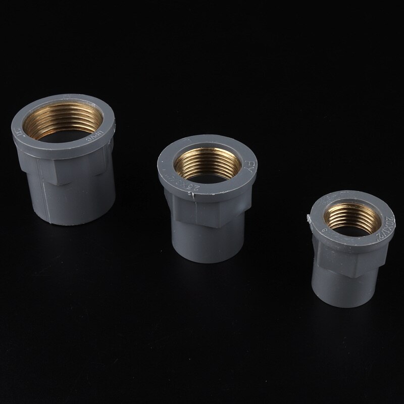 2pcs 1/2, 3/4, 1Inch PVC Brass Straight Connectors Metal Female Thread PVC Joints for Home Garden Irrigation: 3l4inch-25mm / Grey