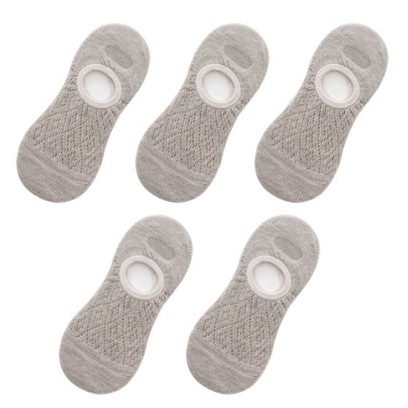 5 Pairs Women Silicone Non-slip Invisible Socks Summer Solid Color Mesh Ankle Boat Socks Female Cotton Slipper No show Socks: Khaki