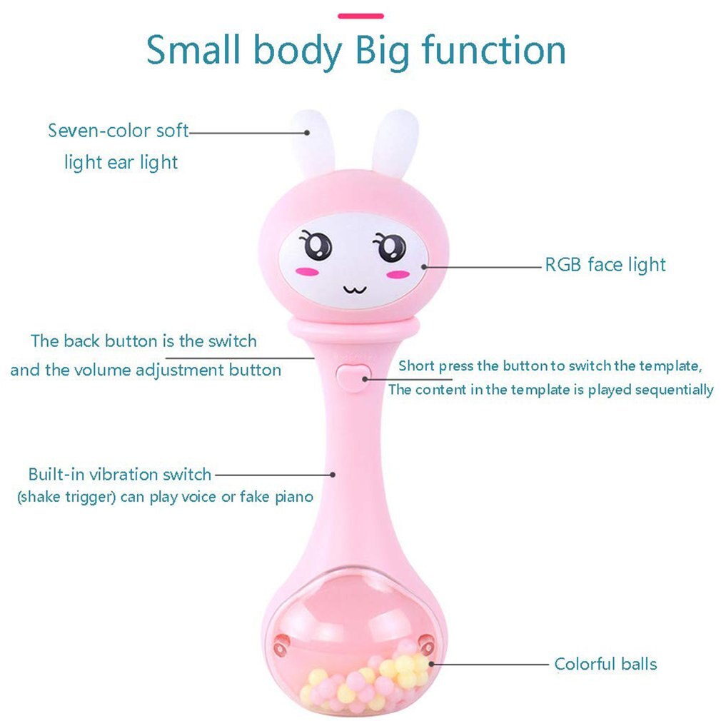 Baby Bunny Music Play Hand Bells Electronic Rattle Toy Cute Bunny Plastic Musical Instrument Toy BPA Free Battery Operated Toy