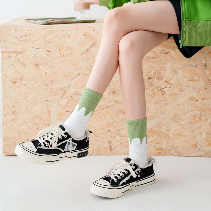 Calcetines de algodón con estampado de aguacate para mujer, medias cortas transpirables de Color verde aguacate, Estilo Vintage a rayas, informales, para chicas