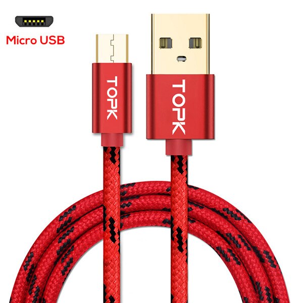 TOPK 1 m 2 m Micro Usb-kabel 2.4A Snelle Opladen Data Kabel voor Xiaomi Redmi Note 5 Samsung Nylon android Telefoon Oplader Kabel: Red / 200cm