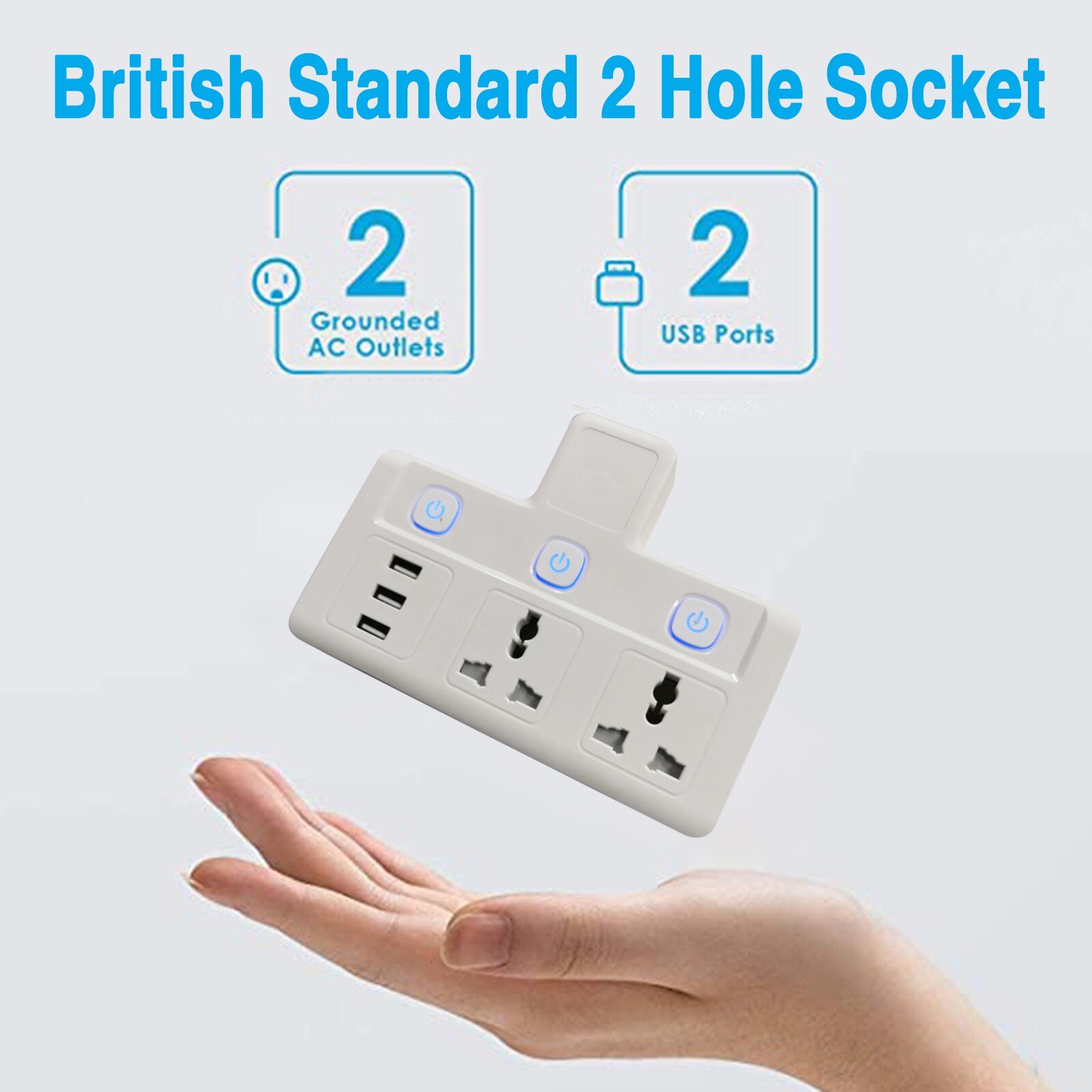 British Standard Socket Round Plug 2/3 Holes Socket With Switch On Off Automatically Power On and Off Wall mounted Rectangular