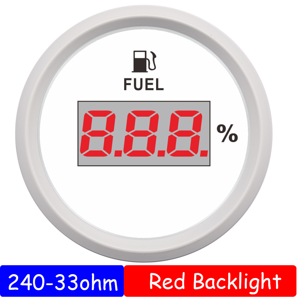 LED rojo 52mm indicador de nivel de combustible coche Metro 0-190 ohm 240-33ohm para del camión del coche del barco de RV de indicador de nivel de aceite LCD Display 9-32V: WW 240-33ohm