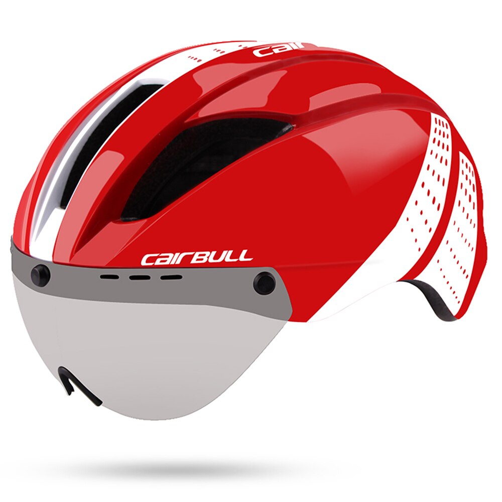 CAIRBULL-casco de triatlón para adulto, para ciclismo, con visera de escudo, Unisex, M/L: Bright Red White / L(58-62cm)