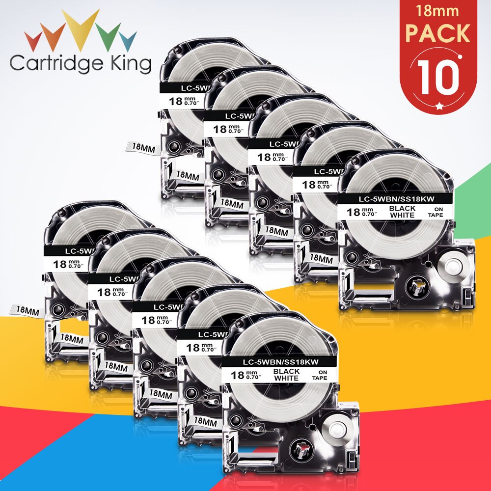 10 Stuks Zwart Op Wit Label Tape SS18KW LC-5WBN 18Mm Lint Compatibel Voor Epson Labelworks LW-C410 LW-400 LW-600P Label makers