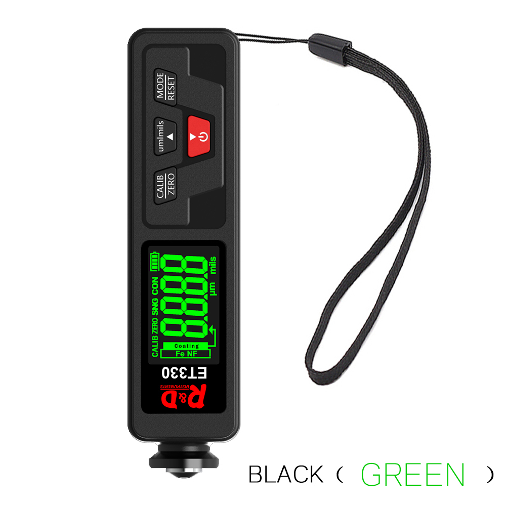 R &amp; D – jauge d'épaisseur de revêtement Zn ET330 +, rétro-éclairage 0-1500um, pour peinture de voiture, testeur de Film, outil de peinture FE/NFE, manuel russe: Black-Green