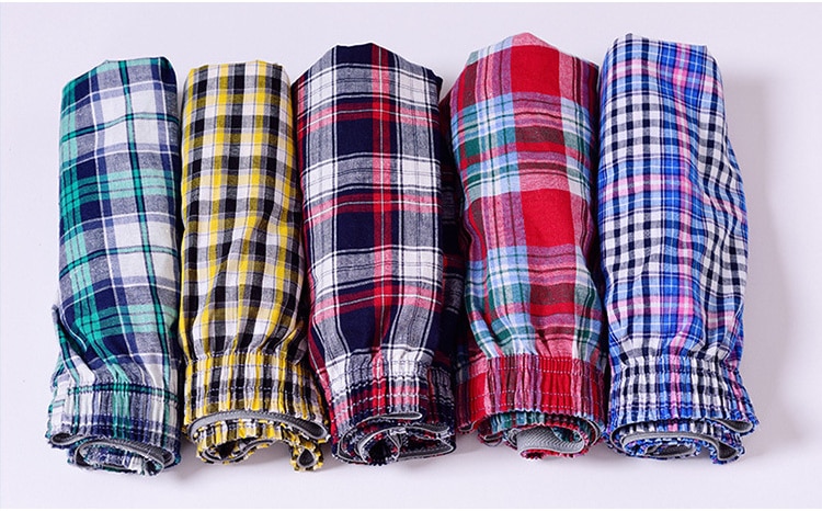 4-Pcs Loose Breathable Men&#39;s Boxer Shorts Woven Cotton 100% Classic Plaid Combed Male Underpant