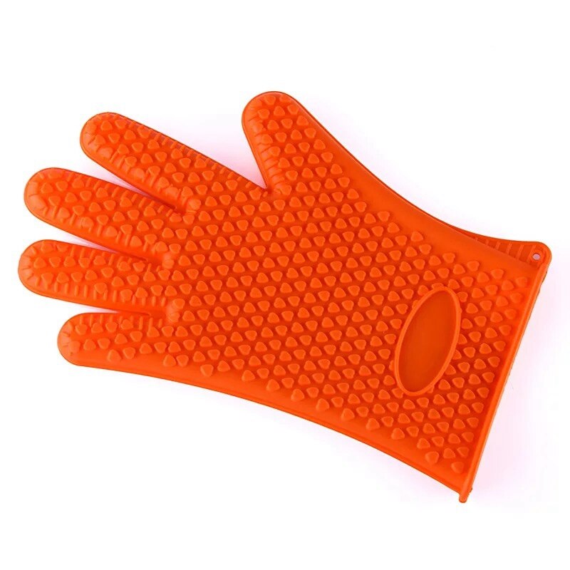 1pc livsmedelsklassade grillhandskar värmebeständiga silikon grillhandskar ugnsvantar silikon eldfast kökshandskar mikrovågsugn: Orange