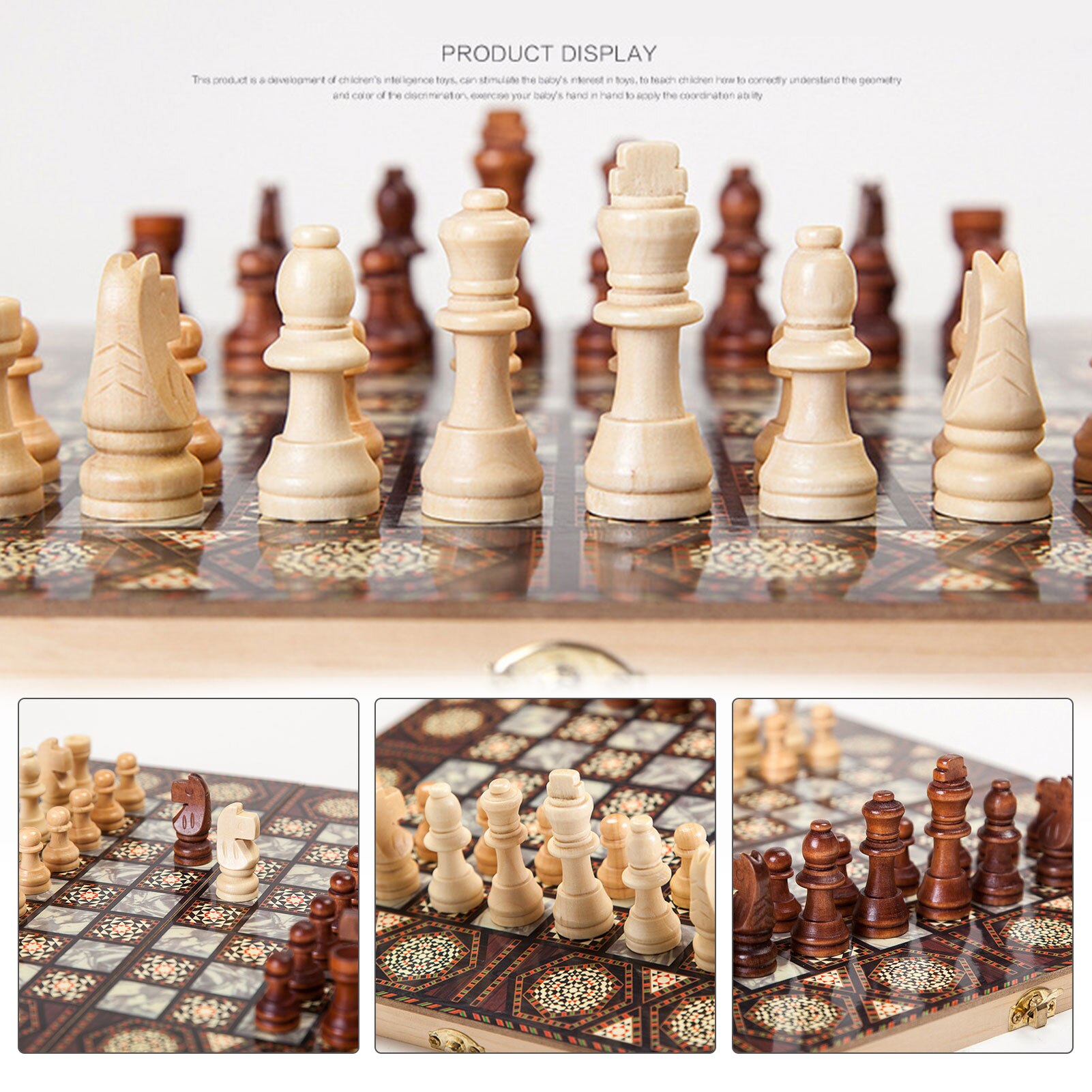 Large Hand Crafted Chess Set Portable Wooden Folding Chess Board Game Toy Family Travel Game