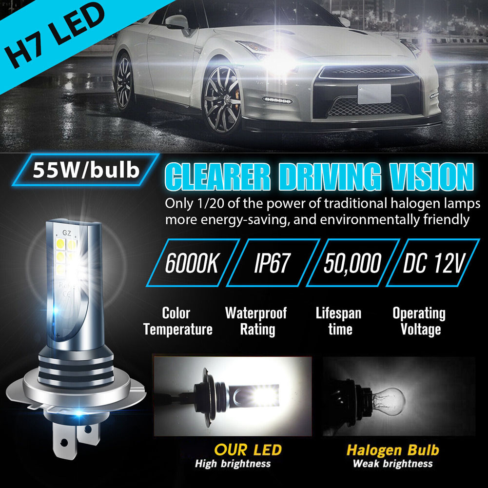 H7 LED-Scheinwerferlampe, 12 V, 24 V, Auto-Nebelscheinwerfer, IP67, wasserdicht, LED-Scheinwerferlampe, superhell, weiß, 1000 lm, für Fahrzeugzubehör