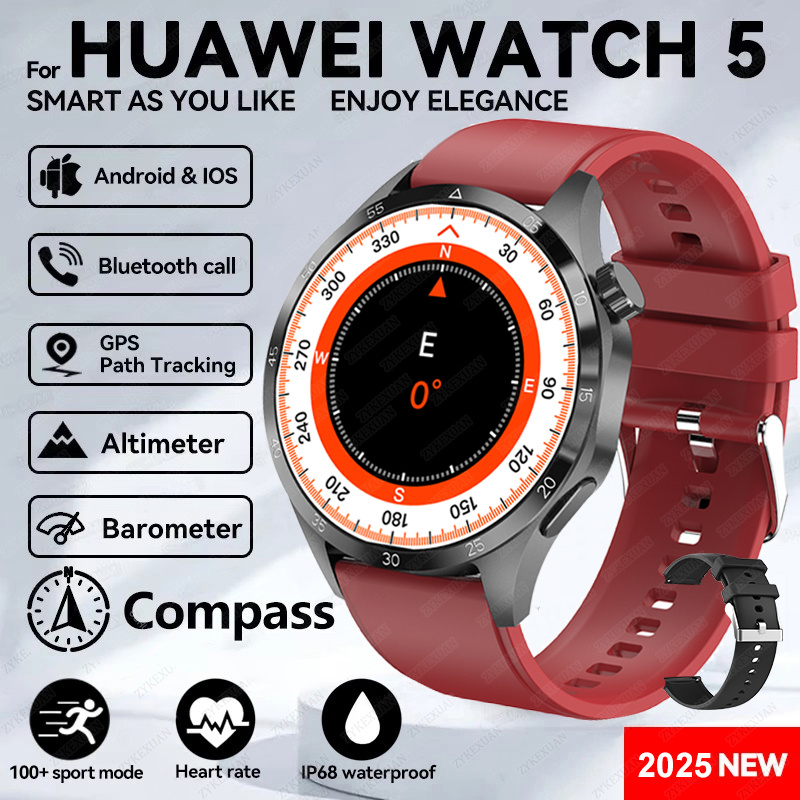 2025 novo para huawei relógio 5 pro relógio inteligente masculino tela amoled nfc gps bússola freqüência cardíaca à prova dwaterproof água bluetooth chamada smartwatch: CINZA