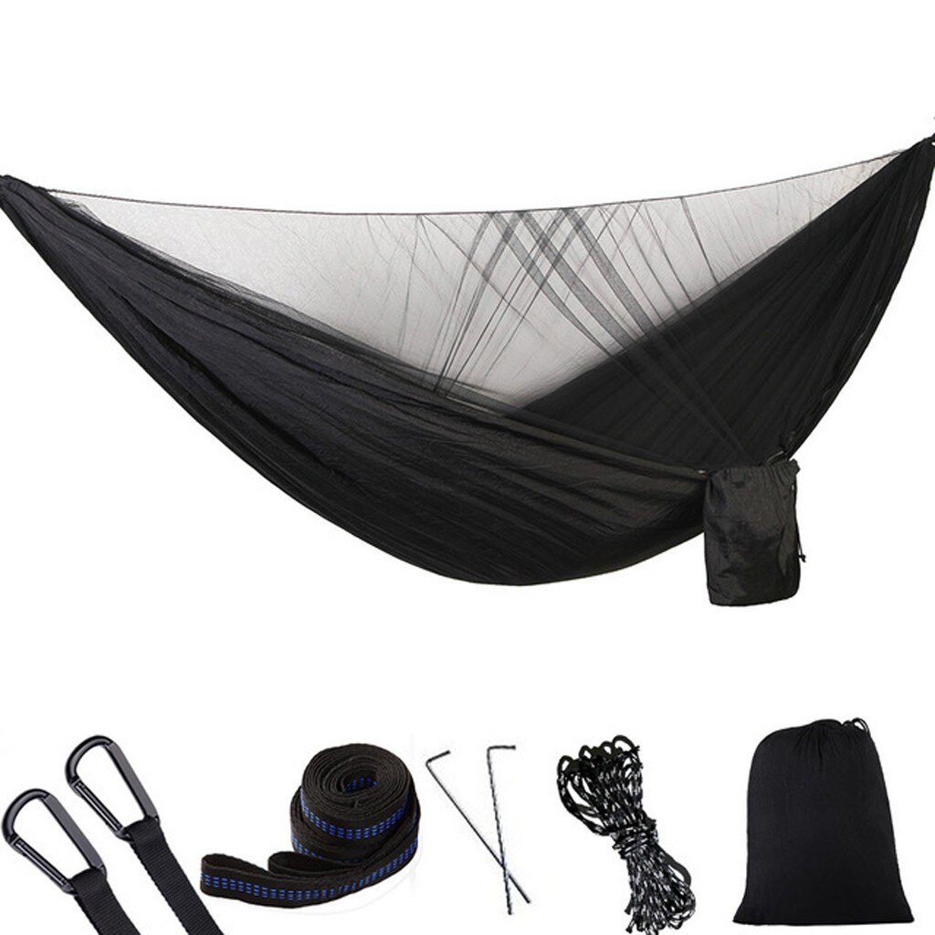 Ultraligh Portable Outdoor Camping Mosquito Outdoor Camping Hammock With Mosquito Net Nylon Hanging Bed Sleeping Swing#35: Black