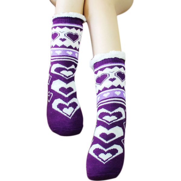 Chaussettes chaudes d'hiver, chaussettes d'intérieur en polaire thermique extra-chaudes, extensibles pour l'hiver, chaussettes antidérapantes en peluche épaisse pour la maison, chaussettes de noël: F