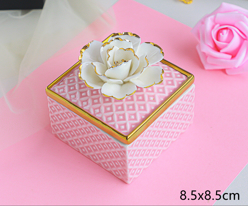 three-dimensional Handwork flowers storage jar ceramic crafts hand-painted gold home heart-shaped jewelry box storage box: D03