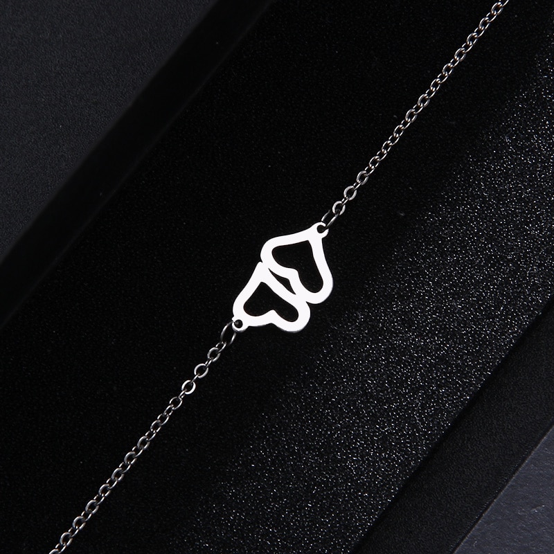 CR-173 Bracelet en acier inoxydable pour femme homme Double coeur couleur or et argent Pulseira Feminina bijoux de fiançailles amoureux