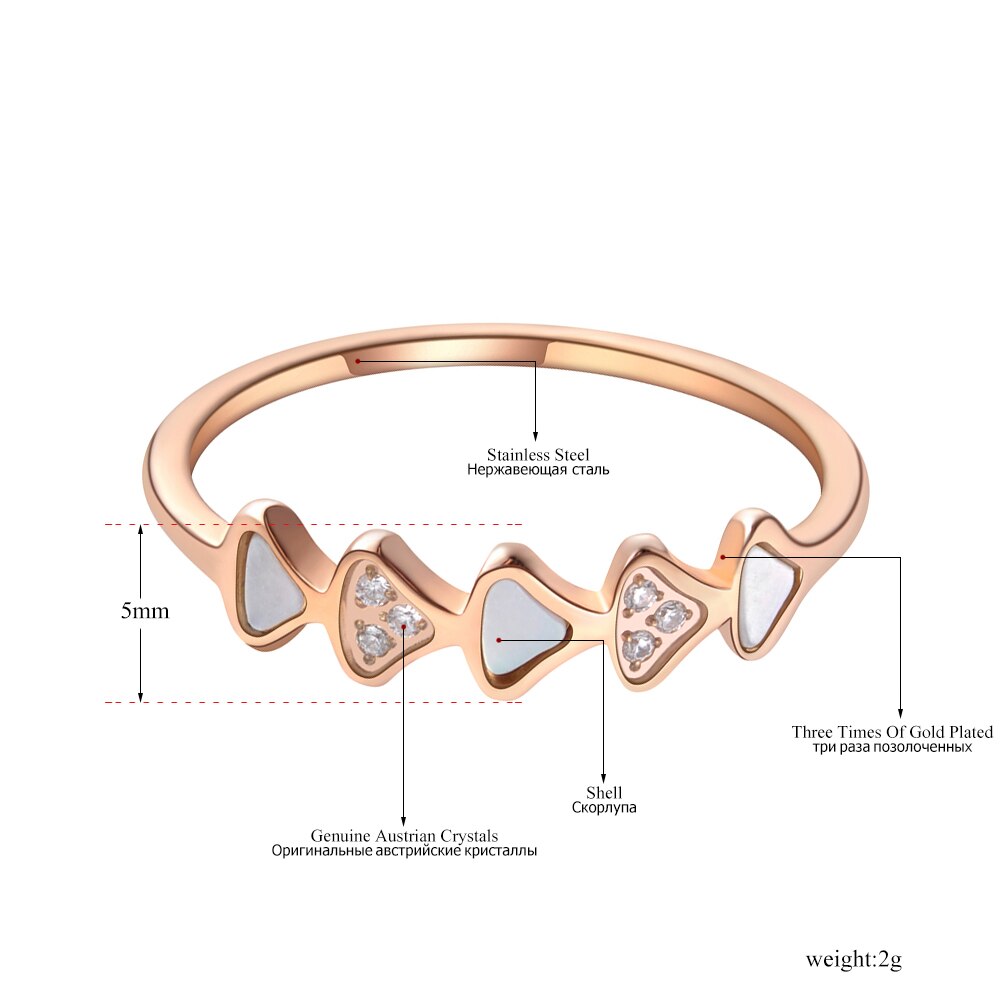 Lokaer titanium roestvrijstalen geometrische schelpring trendy mozaïek cz kristal roségoud trouwringen sieraden voor vrouwen  r19086