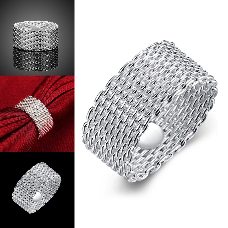 Anillos circulares de malla tejida para hombre y mujer, joyería de , anillos de boda de acero inoxidable, accesorios de para amigos