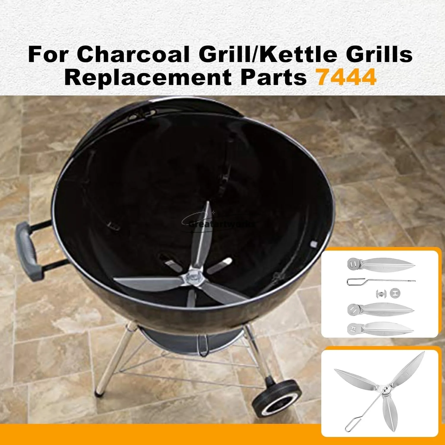 1 Kit 22-1/2-Zoll-Grills One-Touch-Reinigungssystem-Set passend für 57 cm Weber Holzkohlegrill/Wasserkochergrills Ersatz 7444 Reiniger