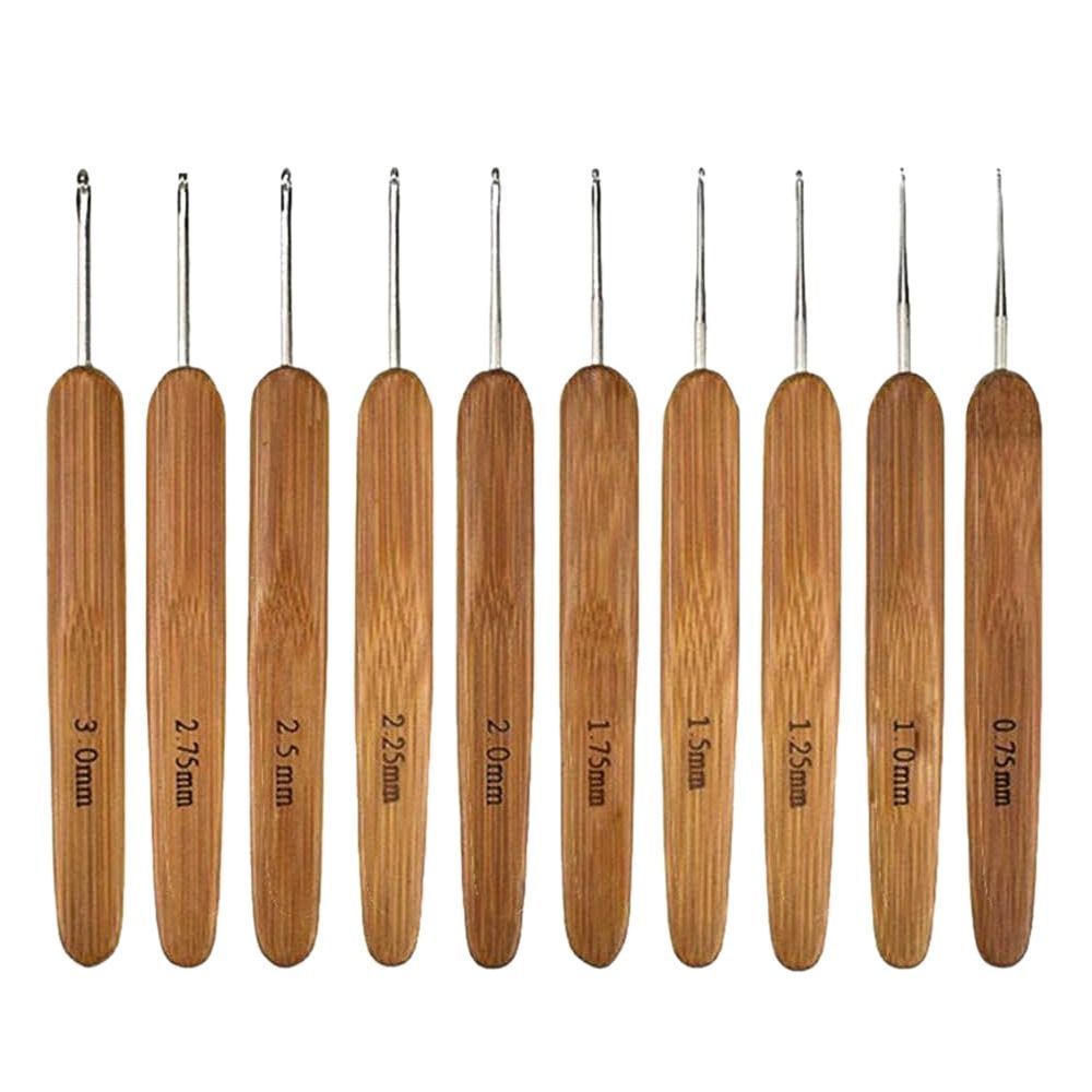 Agujas de ganchillo ergonómicas, mango de madera de bambú, hilo de tejido artesanal, herramientas de costura para trabajo fino, tejido de encaje fino