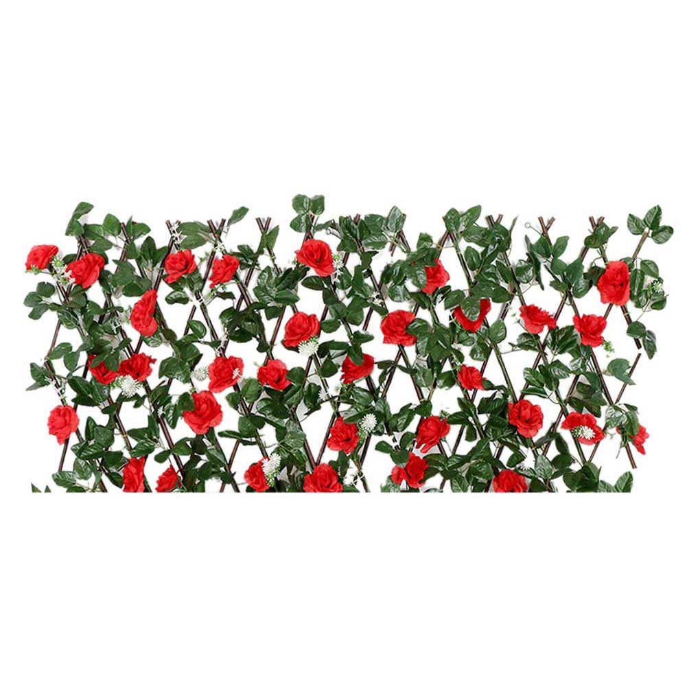 Garden Decoration Artificial Fence Wooden Hedge Expanding Trellis Screening UV Protection Privacy Screen Outdoor Cloth Flowers: Red