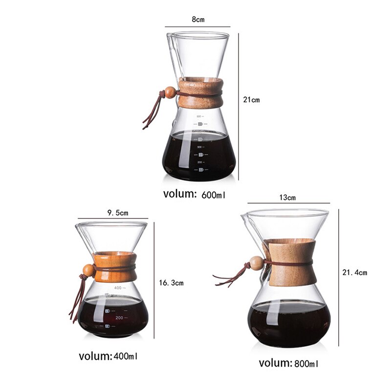 400Ml 600Ml 800Ml Resistant Glass Coffee Kettle Stainless Steel Filter Drip Brewing Brewer Coffee Pot Dripper Barista Pour