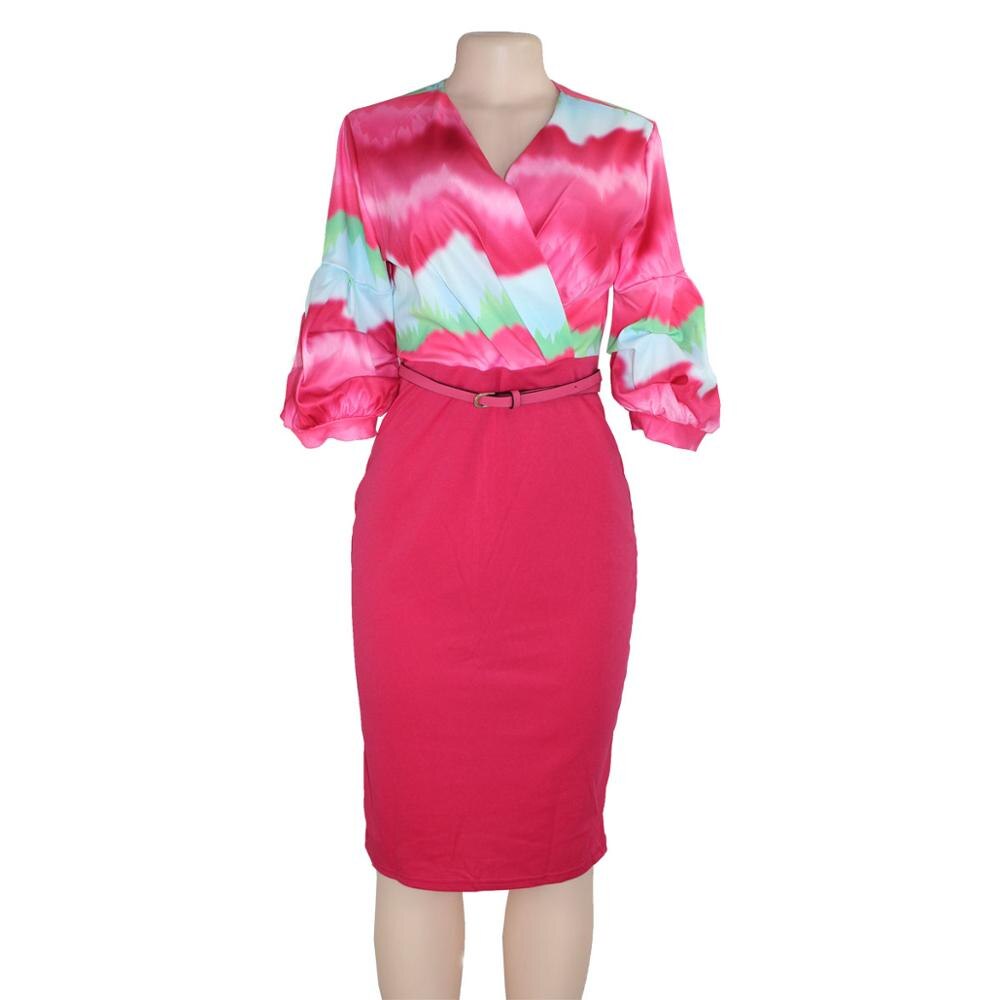 Dashiki African Long Dress For Women Traditional Print Clothing Puff Sleeve With Belt (ZC08#)