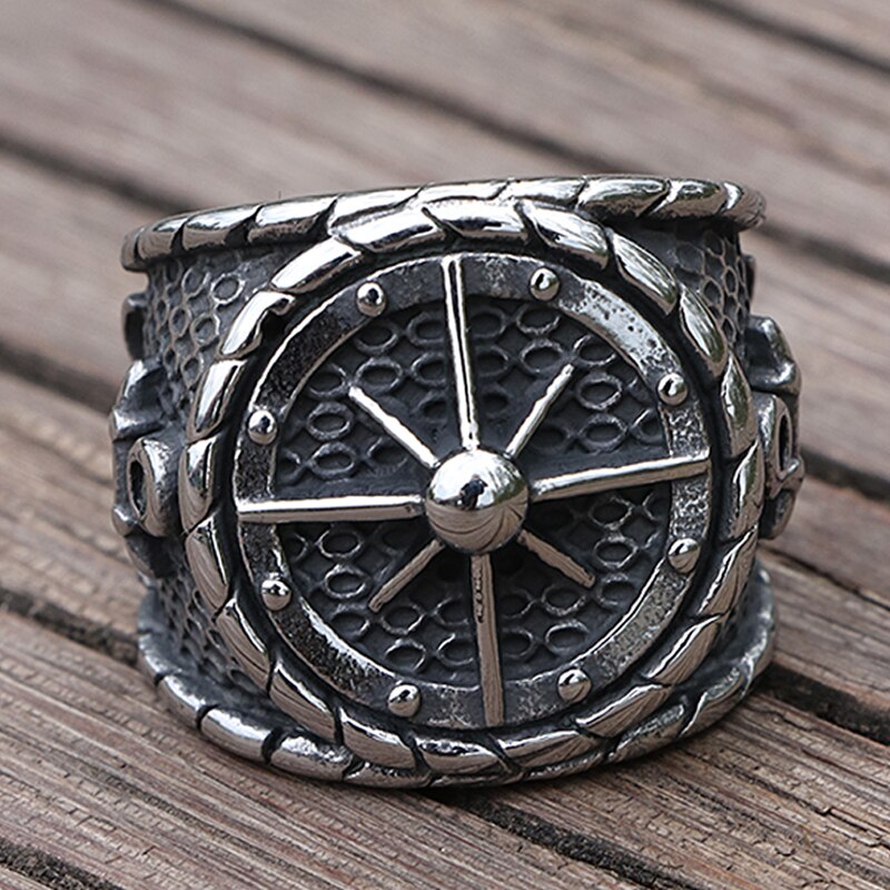 Cool Viking Kompas Ring Nordic Rvs Locomotief Anker Ring Mannen Retro Sailor Amulet Sieraden