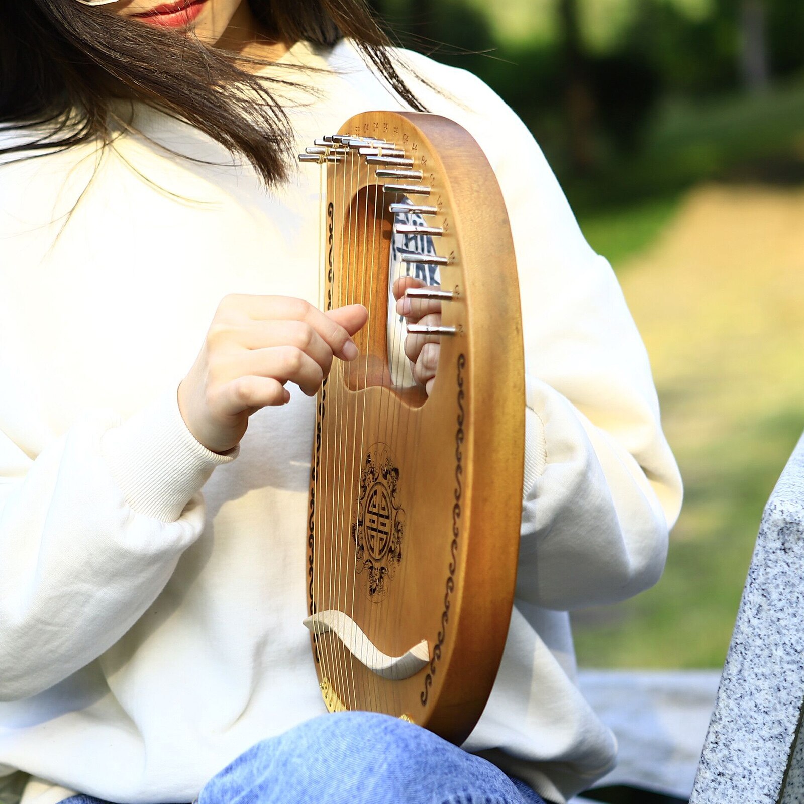 Mahogni træ 16 strenge lire harpe irsk skotsk 16 metal snor lire harpe udsøgt udskåret snorinstrument