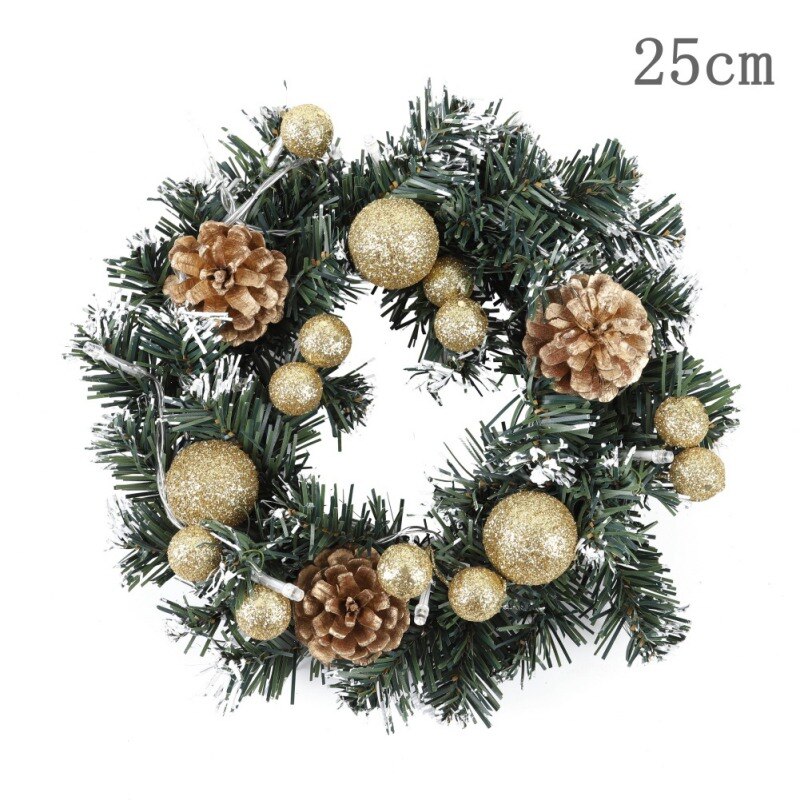 Artificial Pine Cones Berries And Flowers Tree Christmas Wreath Hanging Ornaments LED Flowers Door Decoration