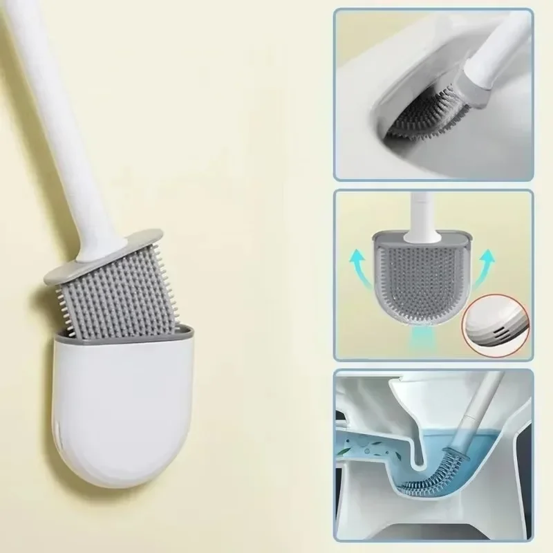 Toilet Brush With Holder Leakproof Soft Toilet Brush Bathroom Wall Mounted Brush