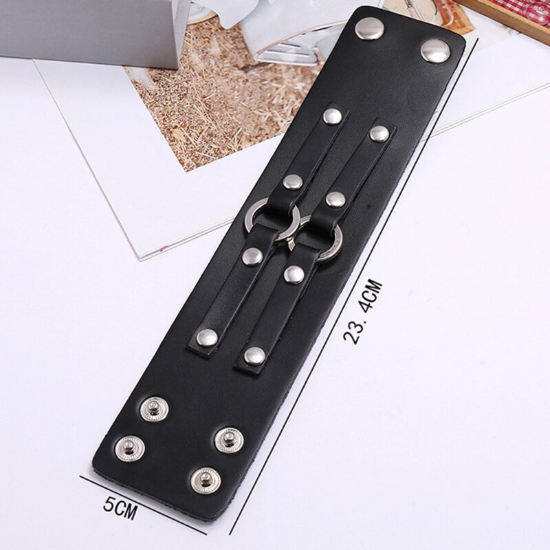 Double Belt Leather Wrist Friendship Big Wide Bracelet For Men Circle Buckle Vintage Punk Bangles Mens Jewelry