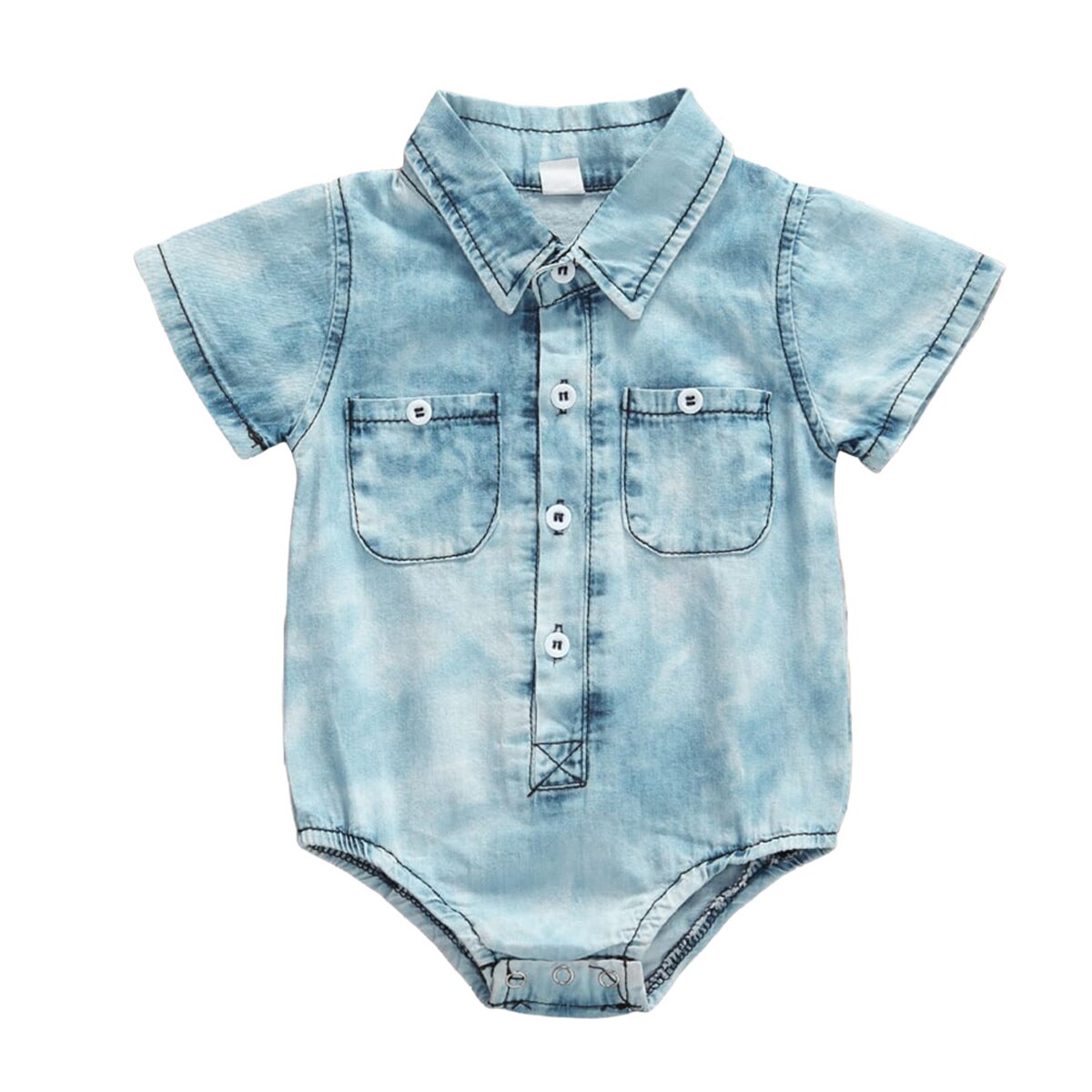 0-12M Sommer Kleinkind Baby Mädchen Jungen Strampler Denim Blau Einreiher kurze Hose Hülse Overall Outfits