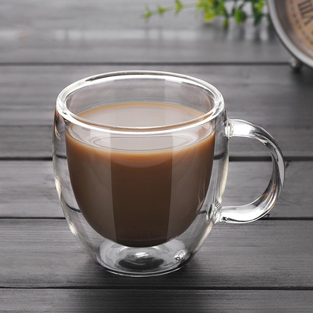 200ml dubbelwandige glazen koffie- en theekopjes, hittebestendig dubbellaags glas + handvat: Default Title