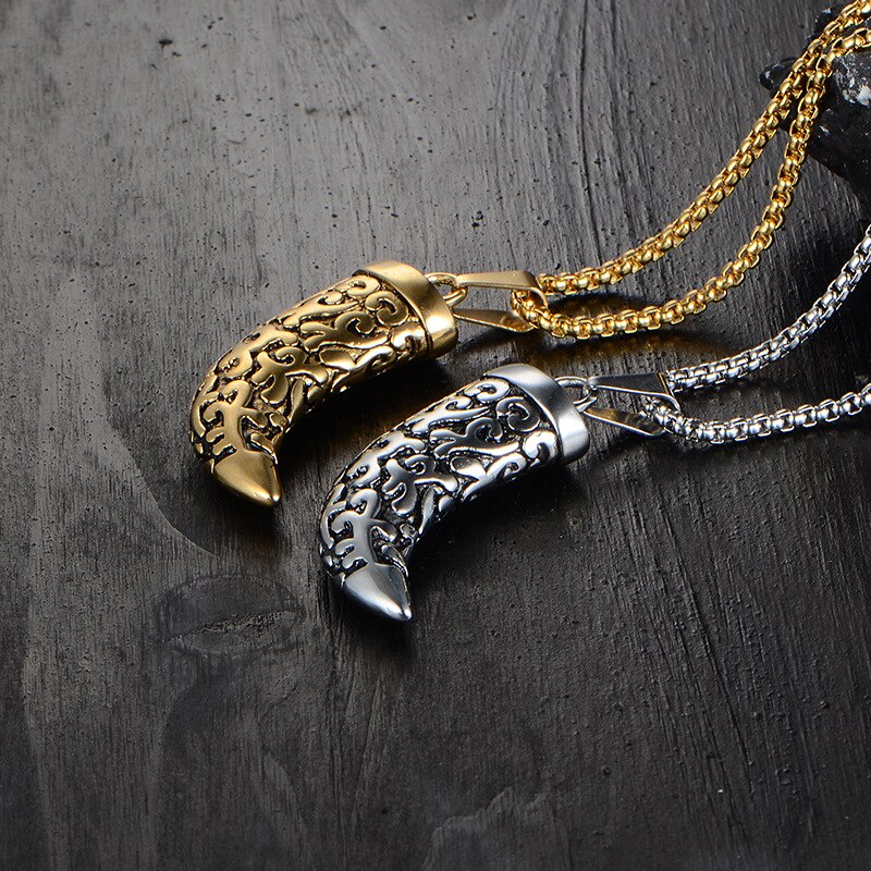 Necklace Mens Vintage Wolf Tooth Pendant Stainless Steel Chain Necklace Hip Hop Domineering Necklace for Male Accessories