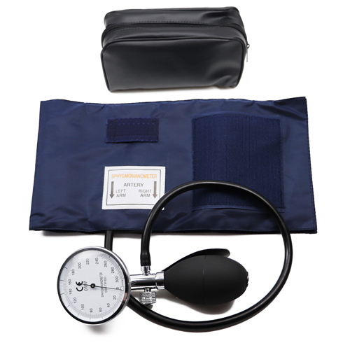 Klassisk blodtryksmåler bp voksen manchet tonometer arm aneroid sfygmomanometer med manuel trykmåler: Måler i blåmetal