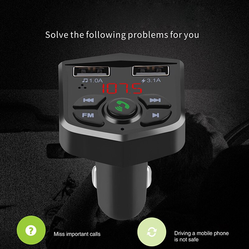 Cargador USB Dual 3.1A para coche Bluetooth 5,0 Kit manos libres para coche inalámbrico transmisor FM con Bluetooth LCD reproductor de MP3 para coche