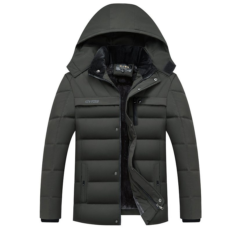 Casacos Casacos de lã do Homem 2019 Homens Jaqueta de Inverno Quente Engrossar Homens Quentes Parkas Casaco Com Capuz Zipper Casaco Masculino Chapéu destacável: DF620 Army Green / 4 XG