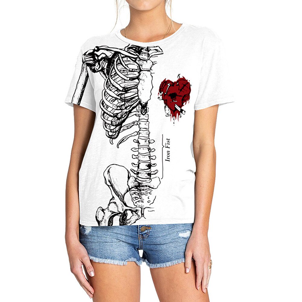 Halloween skelet t-shirt 3d print unisex kostume til kvinder mænd sort/hvid nyhed holdbart