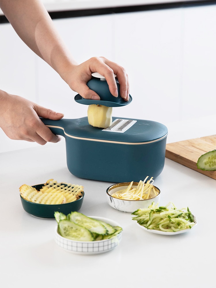 Vegetable Cutter with Steel Blade Mandoline Slicer Carrot Cheese Grater Potato Peeler Vegetable Slicer Kitchen Accessories Green