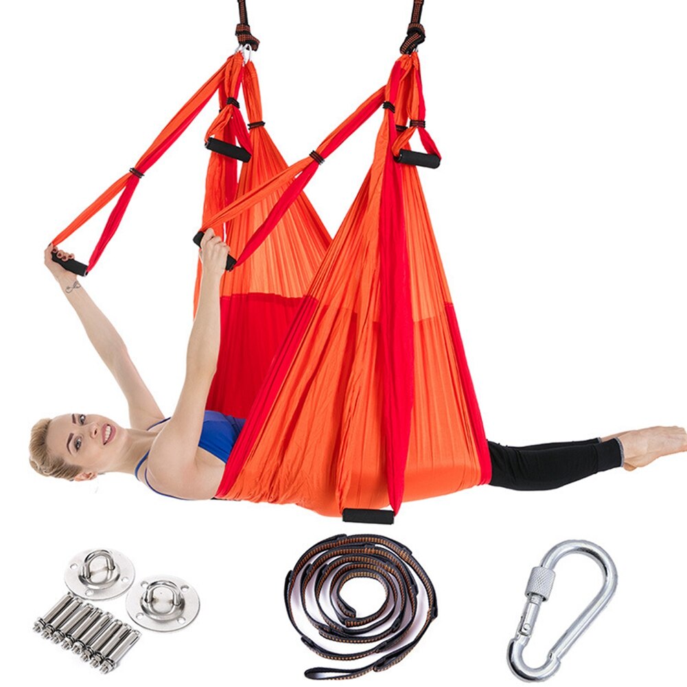 Full Set 2.5*1.5m Aerial Yoga Hammock Anti-Gravity Nylon Flying Swing Pilates Home GYM Hanging Belt Ceiling Plates