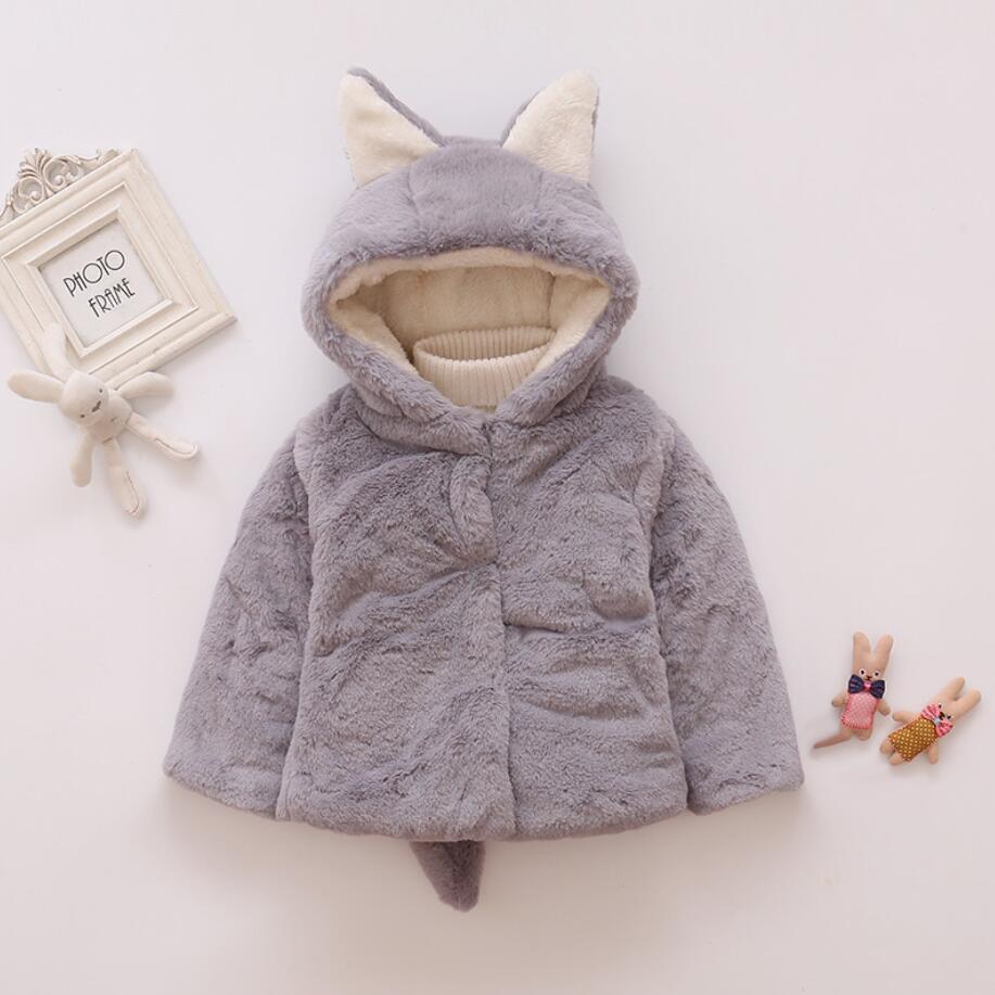 Baby Meisje Jas Baby Meisjes Hooded Fluwelen Meisje Warme Fleece Fluwelen Jas Baby Jas Winter Cartoon Staart jas