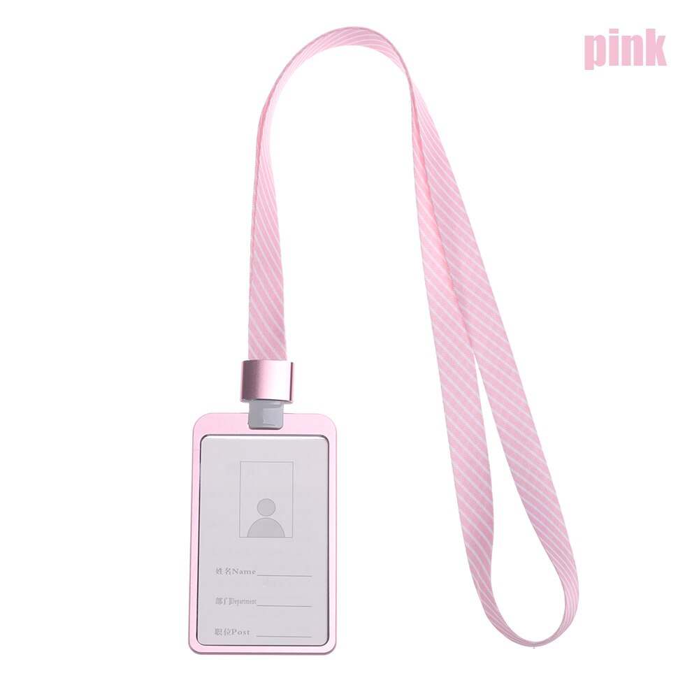 1PC Work Card Holders With Rope Aluminum Alloy Multi colored Employee Name ID Card Cover Metal ID Business Case Work Certificate: pink