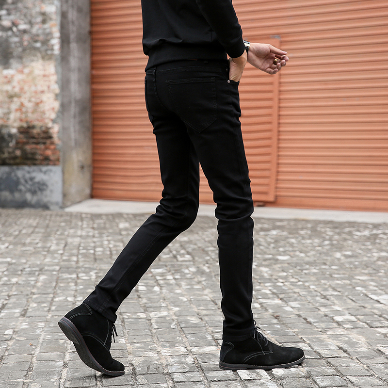 Skinny jeans herr klassiska manliga elastiska raka svarta jeansbyxor slim fit stretch jeans