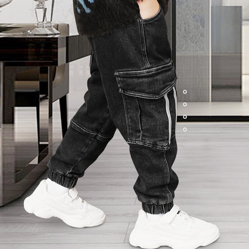 Jeans For Boys Solid Jeans Pants For Boys Velcro Cargo Pants Kids Jeans Boy Spring Autumn Casual Teenage Clothes For Boys