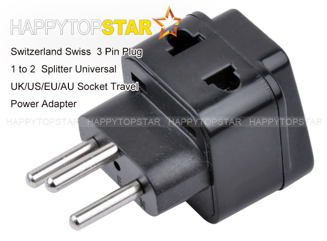 1 to 2 Splitter Universal UK/US/EU/AU 3 Pins / 2 Pins Socket to Switzerland Swiss 3 Pin Travel Power Adapter Adaptor Plug