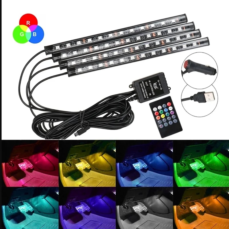 Luces ambientales universales RGB para coche, tira de luces LED, lámparas de ambiente Interior, 8 colores, decorativas, todoterreno, 4x4, SUV, accesorios para automóviles