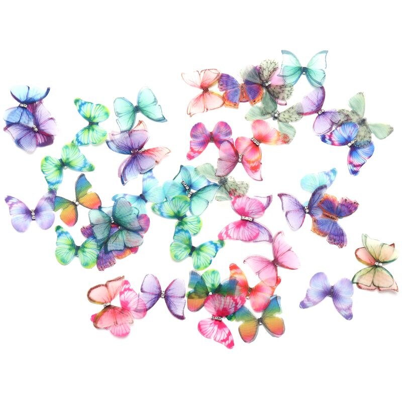 Apliques de mariposa de tela de Organza de Color degradado, 38Mm, mariposa de gasa translúcida para decoración de , adorno de muñeca, 50 Uds.: Default Title