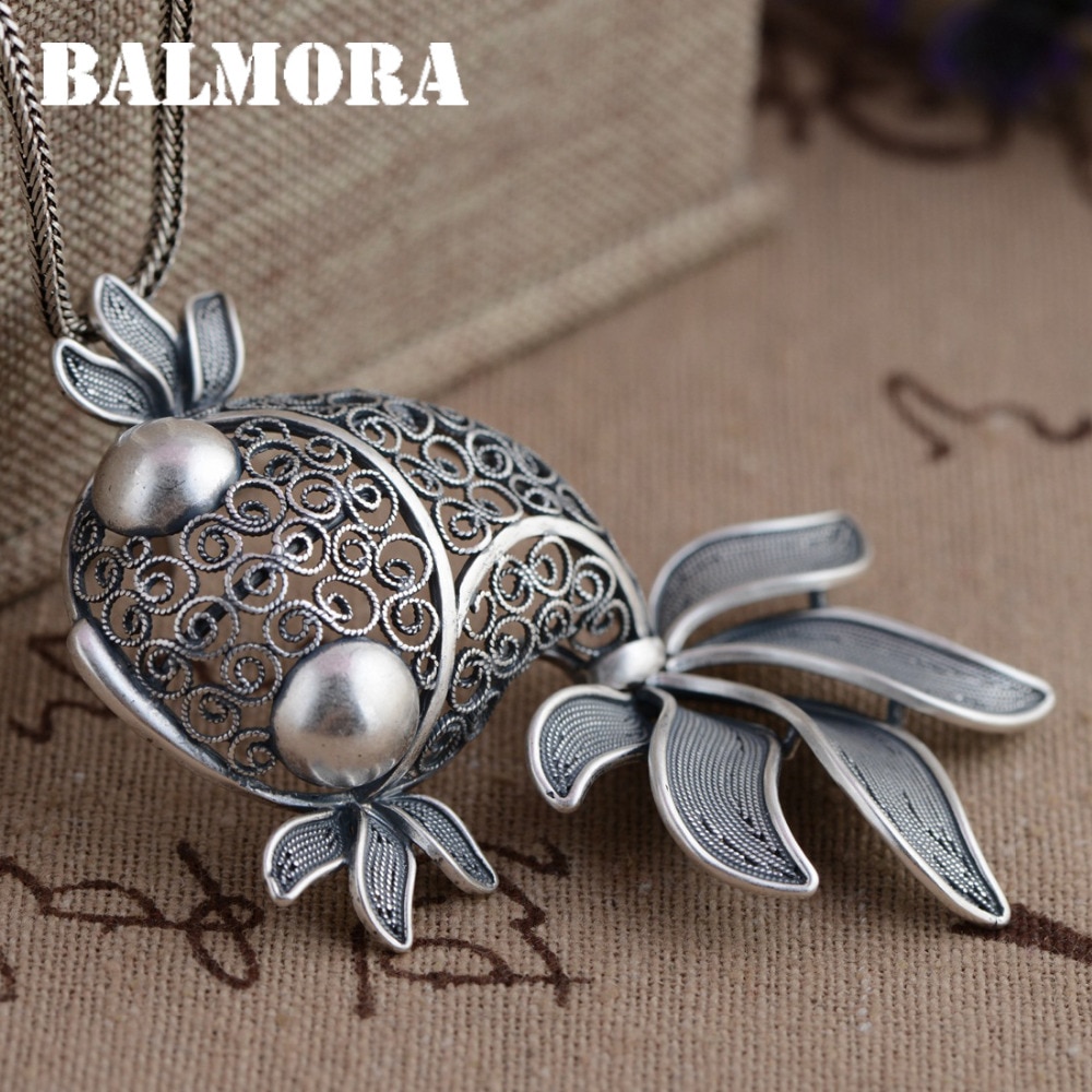 BALMORA 990 Pure Silver Goldfish Hollow Pendants Vintage Thai Silver Jewelry Women Animal Accessories Without a Chain Xmas