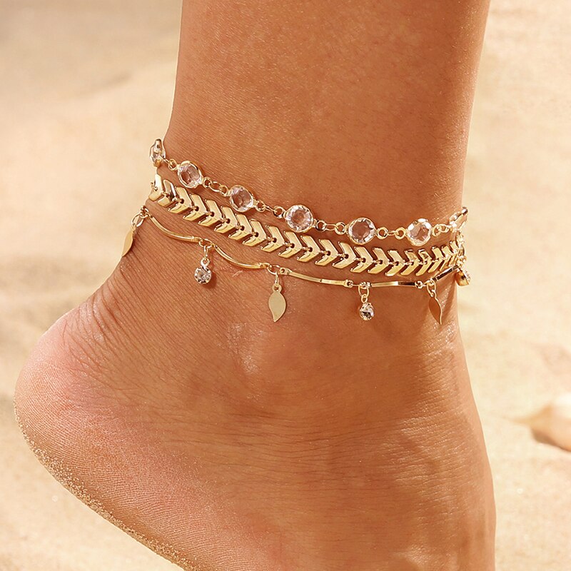 Double Layered Anklet Rectangle Star Pendant Anklets For Women Jewelry Layered Chain Leg Bracelet Tobilleras pulsera: 14
